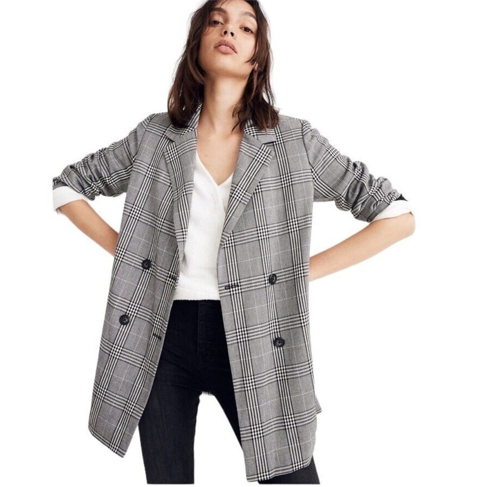 Madewell Caldwell Double-Breasted Blazer in Menswear‎ Plaid Women Size XS Gray